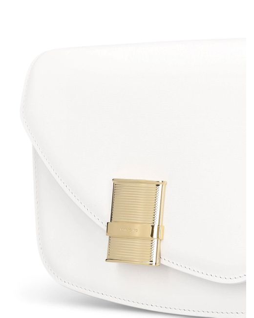 Ferragamo White Small Fiamma Leather Shoulder Bag