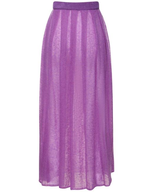 AURALEE Kid Mohair Sheer Knit Pleated Midi Skirt in Purple | Lyst