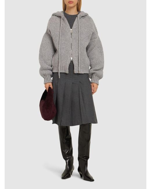 Sportmax Gray Epica Chunky Knit Zip Cardigan W/ Hood