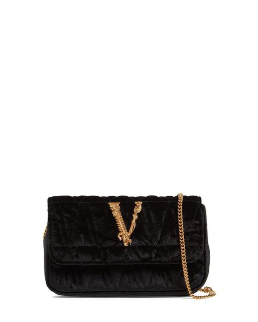 Versace Quilted Velvet Shoulder Bag in Black | Lyst