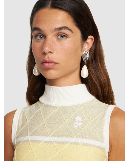 Alessandra Rich White Crystal Earrings W/ Pearl Pendant