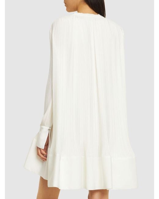 Lanvin White Pleated Viscose Flared Mini Dress