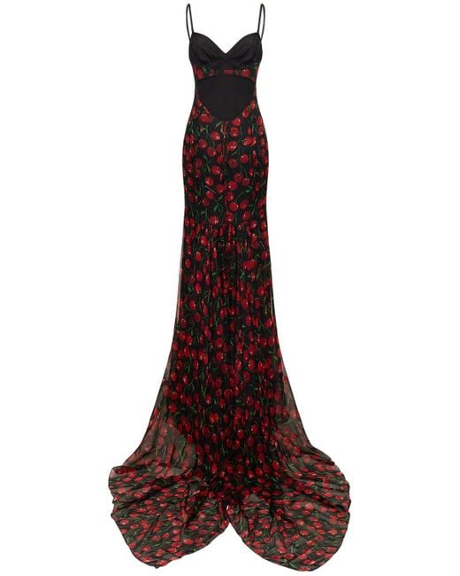 Dolce & Gabbana Purple Donna Cherry Printed Silk Chiffon Gown