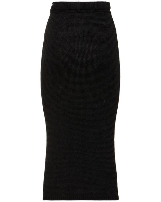 Alessandra Rich Black Sequined Cotton Blend Knit Midi Skirt