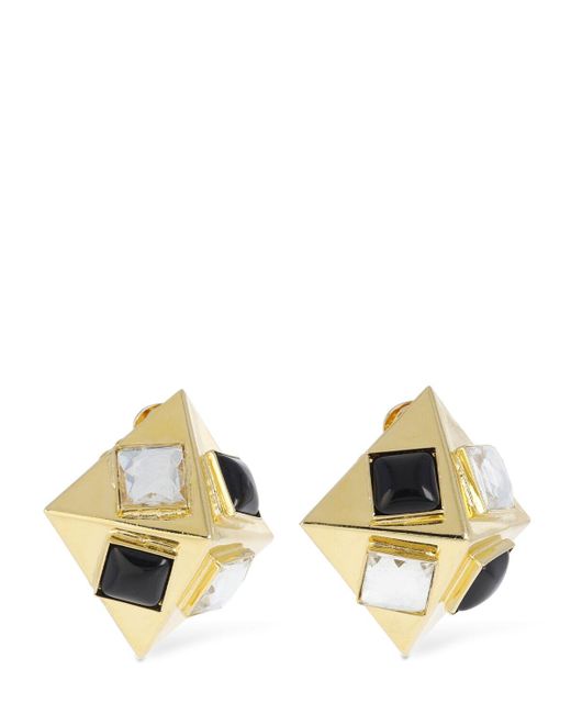 Alessandra Rich Metallic Pyramid Earrings W/ Crystals