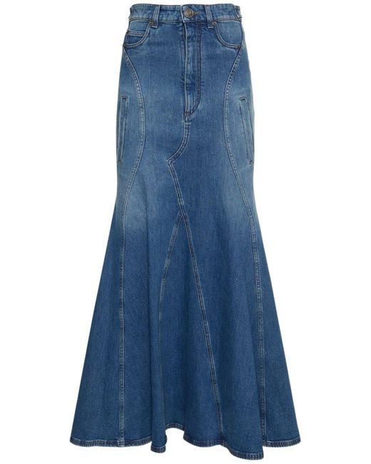 Burberry Blue Cotton Denim High Rise Maxi Skirt