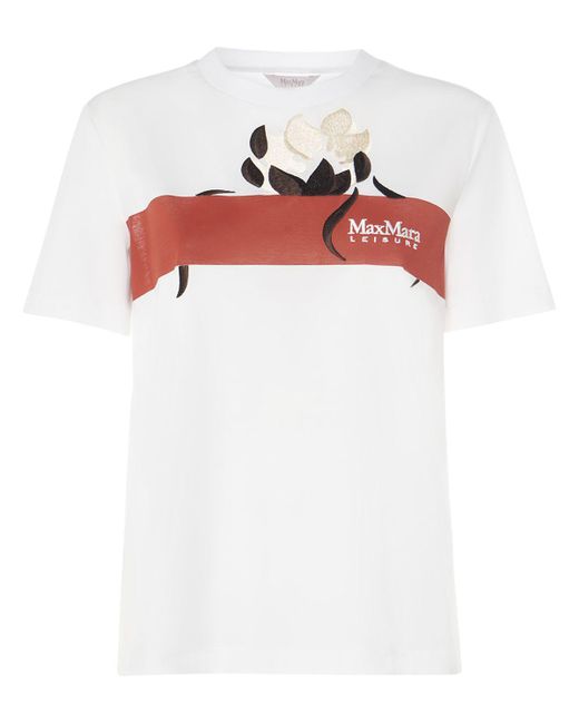 Max Mara White Obliqua Printed & Embroidered T-shirt