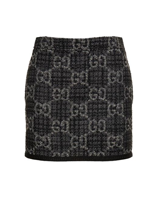 Gucci Black gg Wool Blend Tweed Skirt