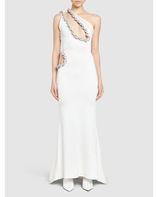 Stella McCartney White Embellished Viscose Satin Cutout Dress