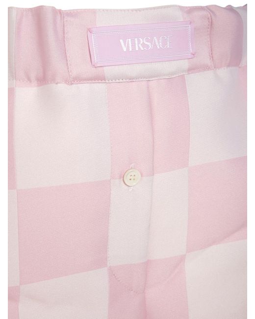 Versace Pink Shorts Aus Seidenmischduchesse "big Damier"
