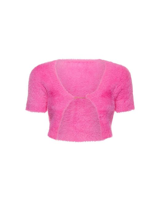 Jacquemus La Maille Neve Fluffy Crop Top in Pink | Lyst
