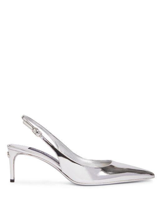 Dolce & Gabbana White 60Mm Lollo Mirror Leather Slingback Heel