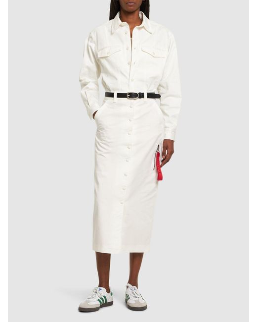 Ferrari White Buttoned Cotton Midi Skirt