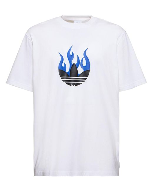 Adidas Originals White Flame Logo Cotton T-shirt for men