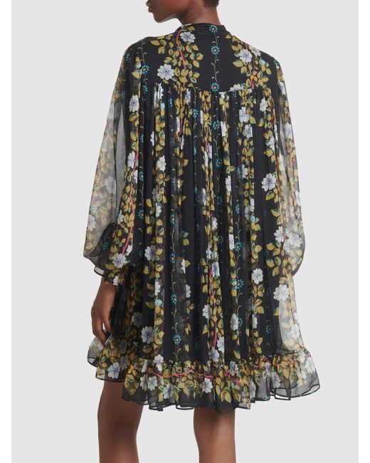 Etro Black Silk Chiffon Printed Ruffled Mini Dress