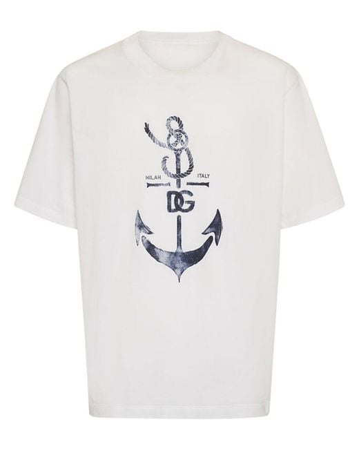 T-shirt in jersey di cotone con stampa di Dolce & Gabbana in White da Uomo