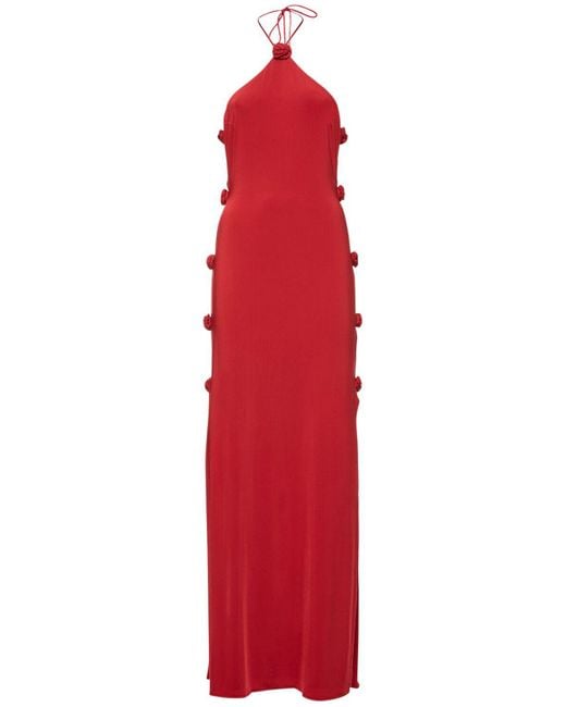 Magda Butrym Red Open Side Rosette Halter Jersey Maxi Dress