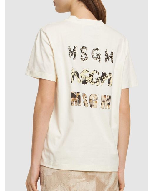 T-shirt in cotone con logo di MSGM in Natural