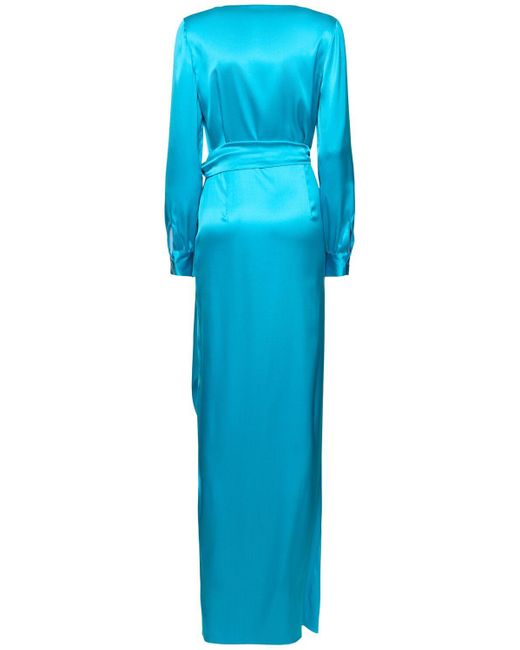 Ralph Lauren Collection Blue Saundra Silk Satin Long Wrap Dress