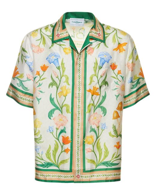 Casablancabrand Green L'arche Fleurie Short Sleeve Silk Shirt for men