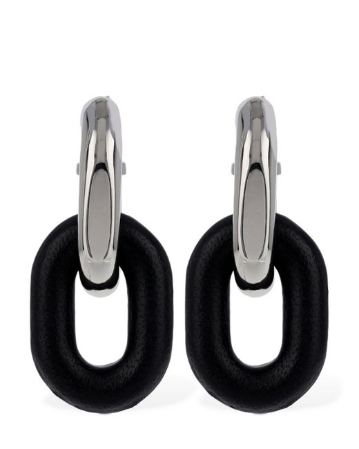 Rabanne Black Xl Link Leather Hoop Earrings