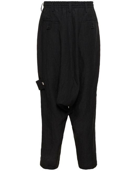 Yohji Yamamoto Black A-asm Sarouel Gusset Linen Pants for men