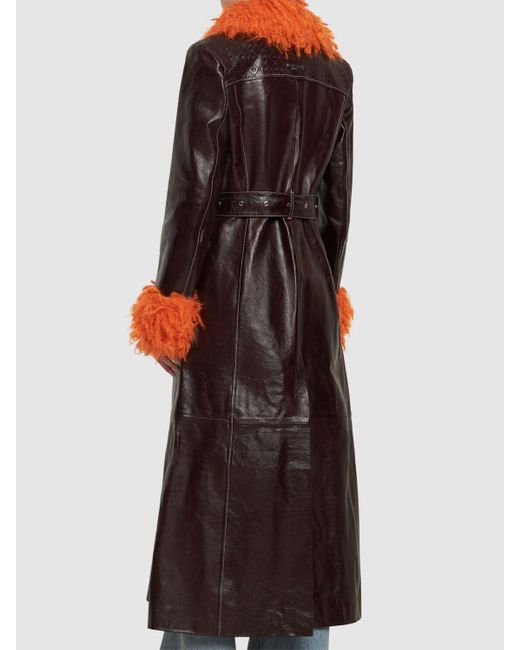 MARINE SERRE Black Embossed Leather Long Trench Coat W/belt