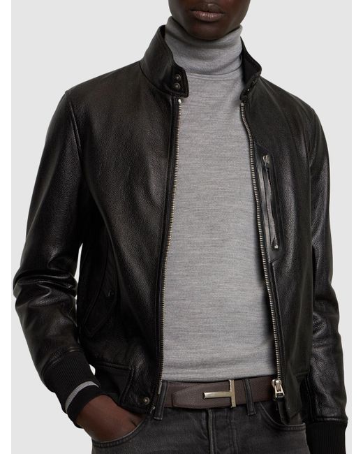 Tom Ford Black Reversible Leather T Belt for men