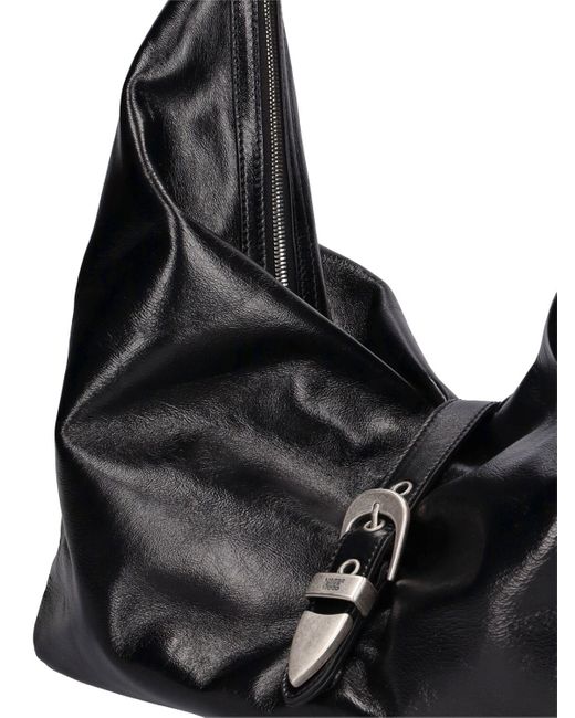 MARGE SHERWOOD Black Belted Hobo Leather Shoulder Bag