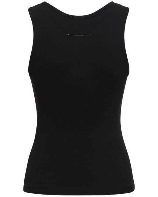 MM6 by Maison Martin Margiela Black Stretch Cotton Ribbed Tank Top