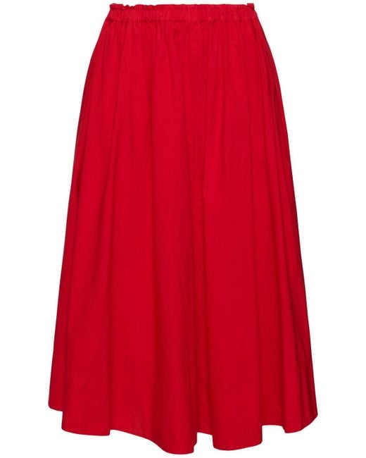 Forte Forte Red Elastic Waist Poplin Midi Skirt