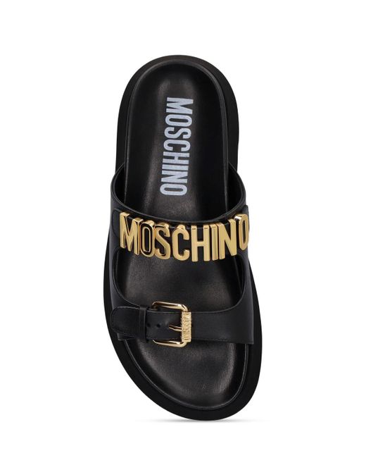 Sandales en cuir avec lettres 40 mm Moschino en coloris Black