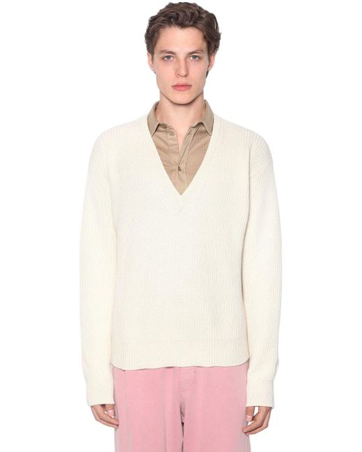 Bottega Veneta White Oversized V Neck Cashmere Knit Sweater for men