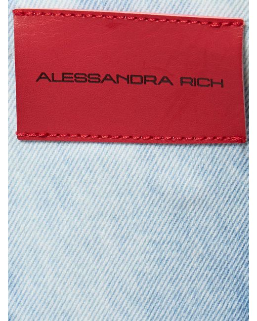 Alessandra Rich Blue Denim-bustier Mit Fransen