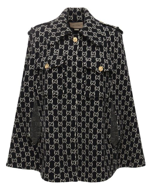 Gucci Logo Felted Wool Jacquard Cape in Black,Ivory (Black) | Lyst ...