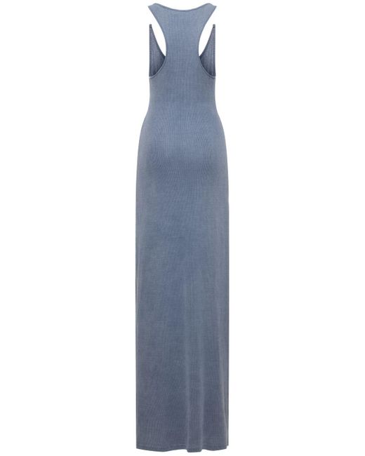 Y. Project Blue Ribbed Knit Invisible Straps Long Dress