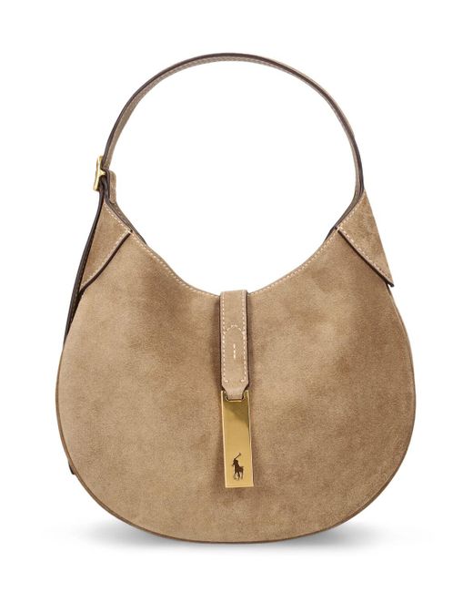 Polo Ralph Lauren Small Polo Id Suede Shoulder Bag in Natural Lyst UK