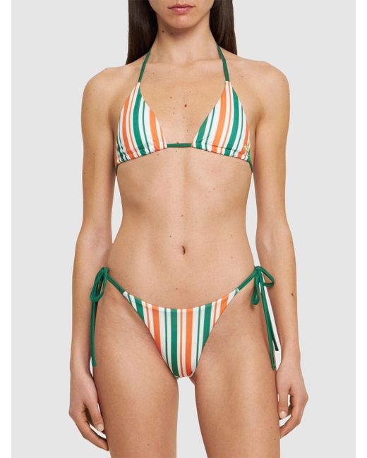 Casablancabrand Green Striped Tech Jersey Triangle Bikini Top