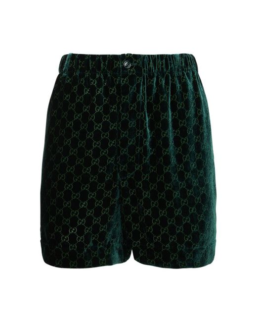 Gucci Velvet Logo Mini Shorts in Green