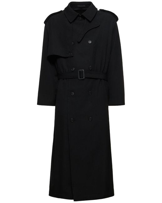Yohji Yamamoto Black K-chin Army Wool Gabardine Trench Coat for men
