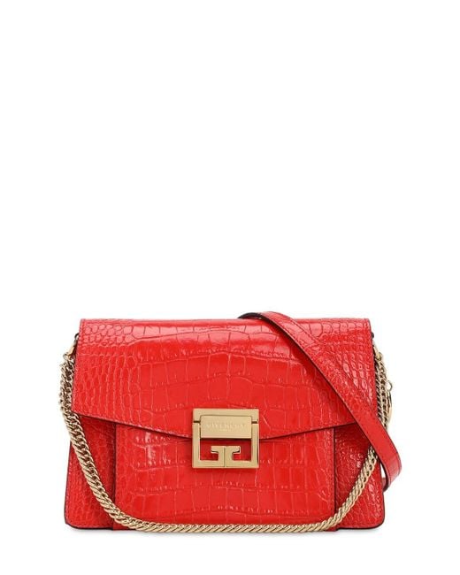 Givenchy Red Small Gv3 Croc Embossed Leather Bag