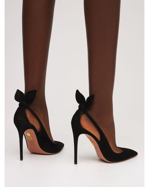 Aquazzura 105mm Bow Tie Suede Pumps In Black Lyst