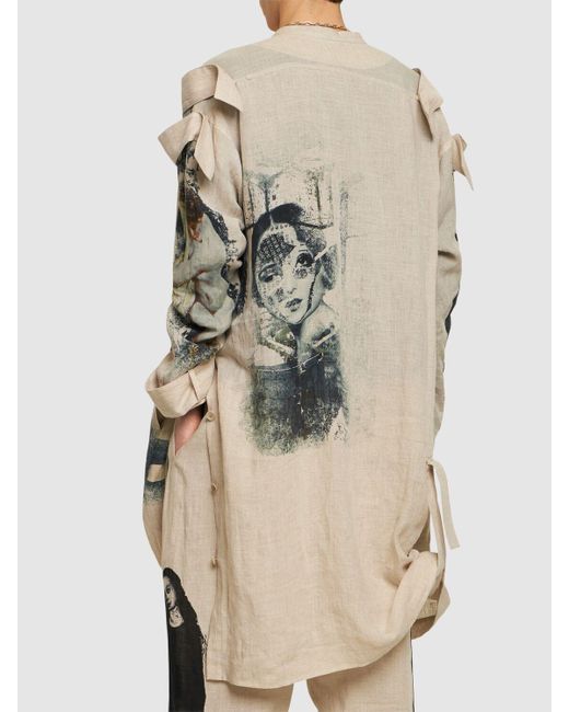 Cappotto in lino stampato di Yohji Yamamoto in Multicolor da Uomo