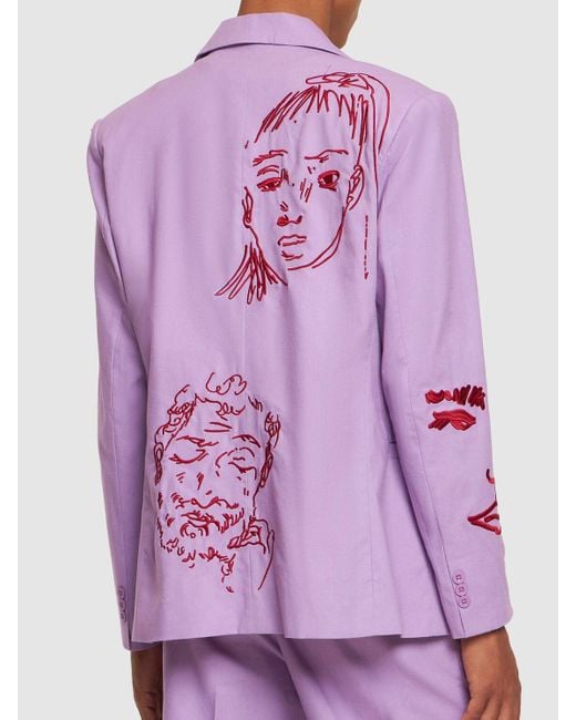 Kidsuper Purple Doodle Faces Embroidered Suit Jacket for men