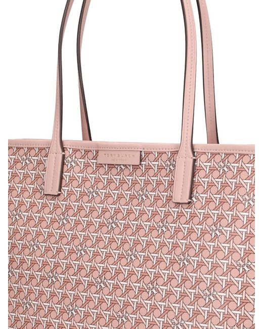 Tory Burch Pink Small Coated Cotton Zip Tote Bag