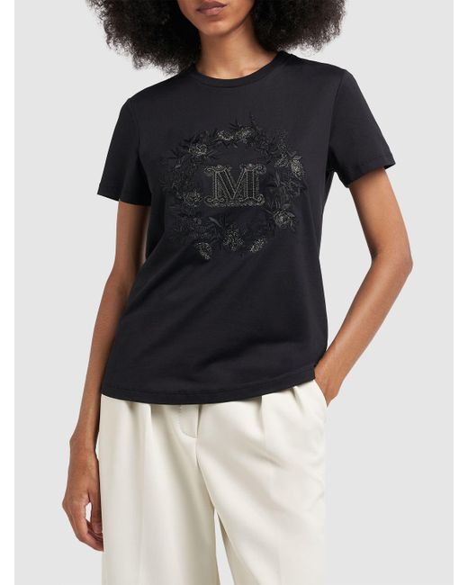 Camiseta de algodón con bordado Max Mara de color Black