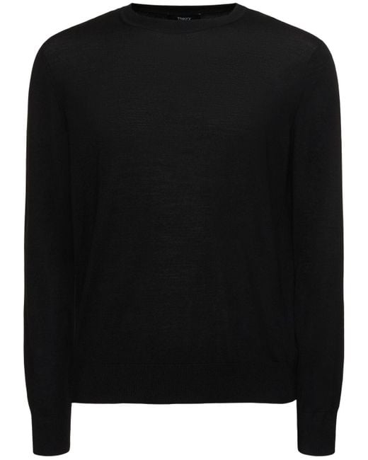 Theory Black Wool Blend Knit Crewneck Sweater for men