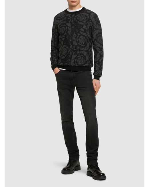 Versace Black Barocco Wool & Cotton Sweater for men