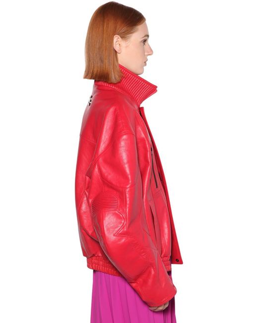 Balenciaga Leather Biker Jacket in Red | Lyst UK