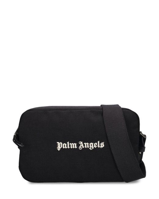 Palm Angels Black Cordura Logo Nylon Camera Bag for men